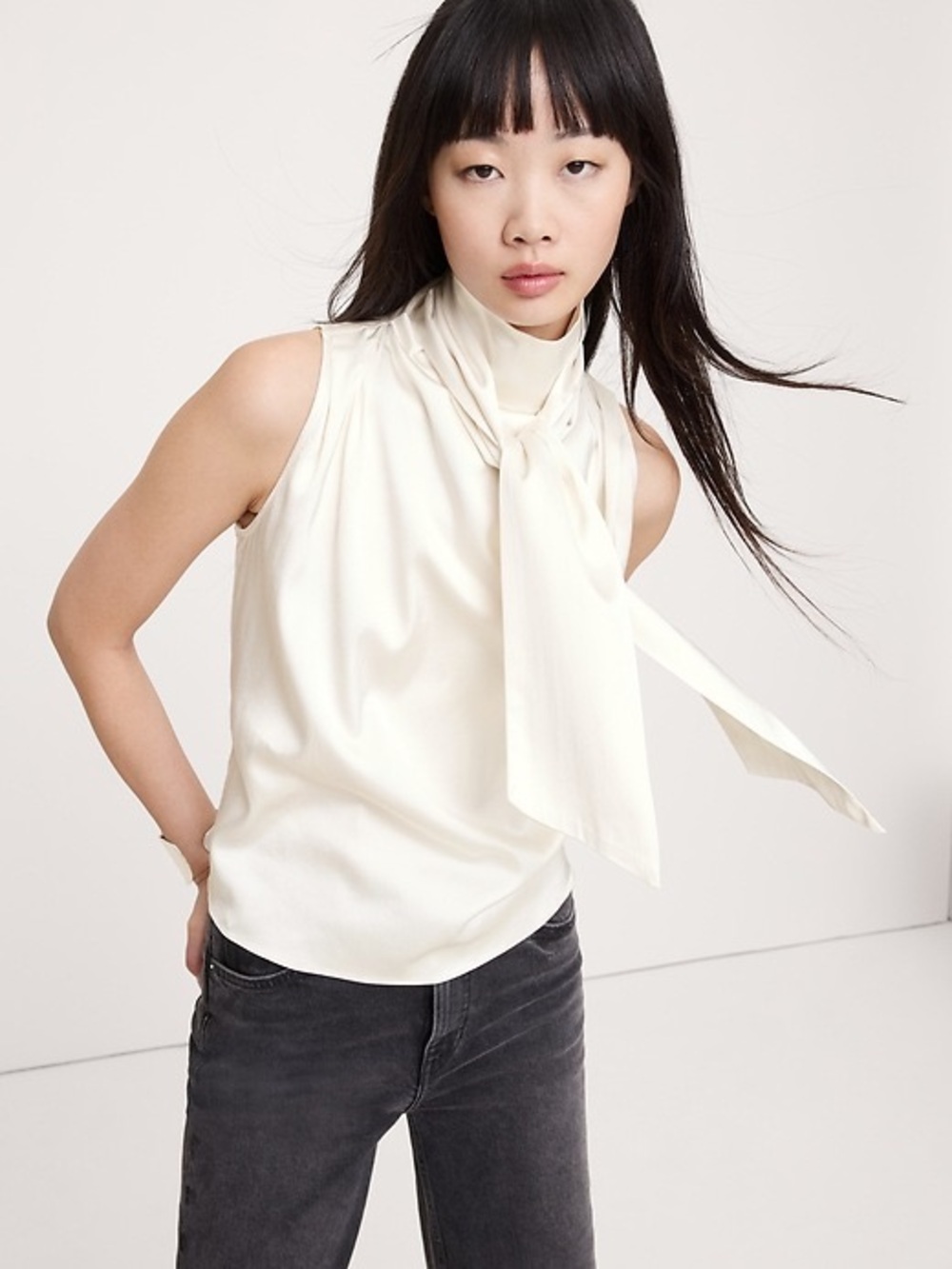 Banana Republic Stretch Satin Tie Neck Top